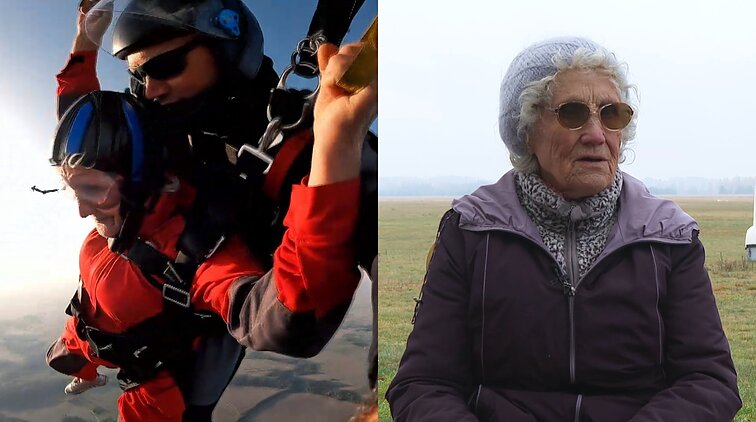 90-metė Albina – vyriausia moteris, iššokusi su parašiutu: „nebijojau, bet skristi balionu patiko labiau“
