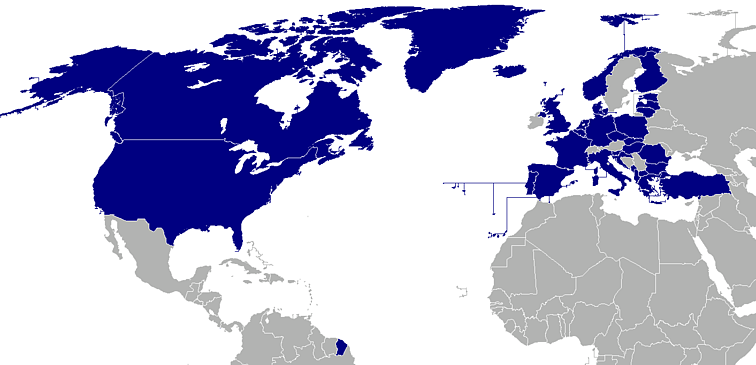 2023 metų NATO šalių žemėlapis