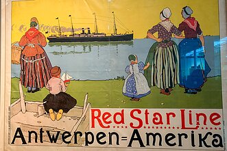 Poster inviting to travel on Red Star Line ferries