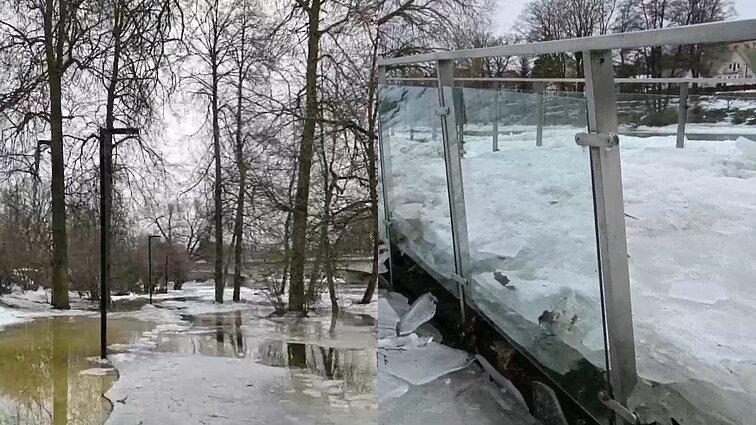 Išsiliejusi upė Anykščiuose pažeidė pėsčiųjų tako konstrukcijas, dalis stiklinio tilto virto šukėmis: merui kaltinant gamtą, tarybos nariai įžvelgia architektų klaidas