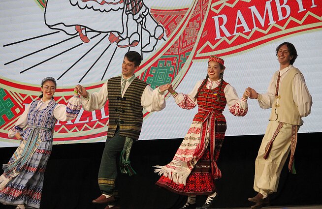 Larissa (second from right) with the dance group Rambynas