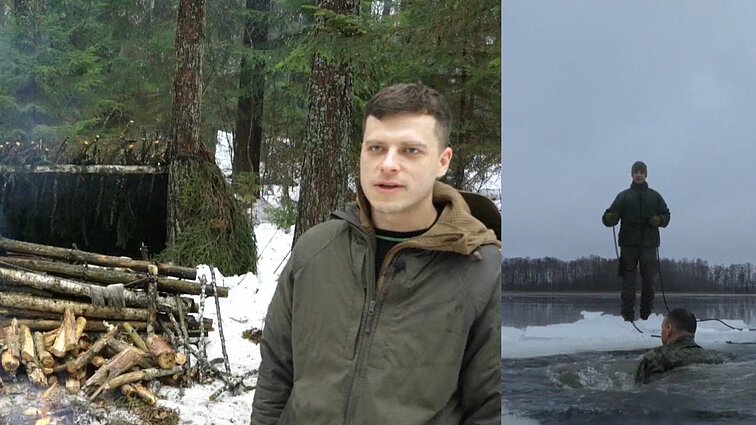Žiemos skraiste apsigobusiame Zarasų rajono miške – išgyvenimo iššūkis: nakčiai statė būstą, maudėsi lediniame vandenyje