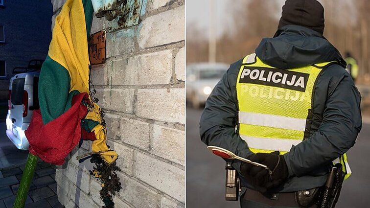 Klaipėdos policija sulaikė vėliavų išniekinimu įtariamą vyrą: pirminiais duomenimis, kaltės nepripažįsta