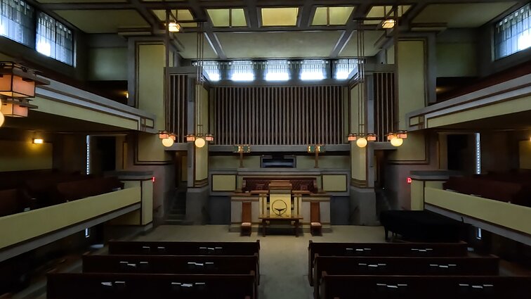 Modernisto Wrighto „brangakmenių dėžute“ vadinama unitaristų bažnyčia: atkurta gamta ir organinė architektūra