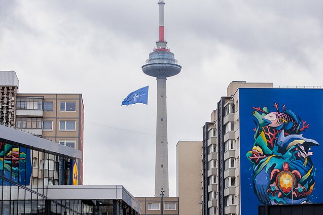 NATO flag on Vilnius TV Tower NATO flag on Vilnius TV Tower
