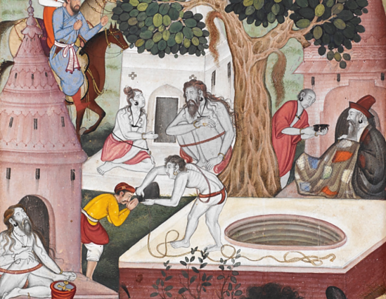 Jogai 1519 m. Detalė iš Kesu Khurdo iliustracijų Baburnamah, 1590-92  (British Library)