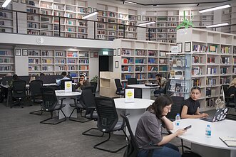 Inside the library of a private university in Erbil, University of Kurdistan Hewlêr. “People in Lithuania probably think we only have bombings,” said Polla Fattah, a professor. Inside the library of a private university in Erbil, University of Kurdistan Hewlêr. “People in Lithuania probably think we only have bombings,” said Polla Fattah, a professor.