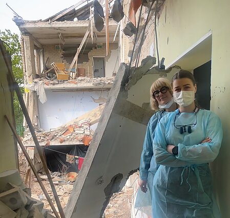 Rusų sugriautas darželis Chersono regione, kurio sveikoje dalyje gyveno ir dirbo K. Raudytė su kolegomis.