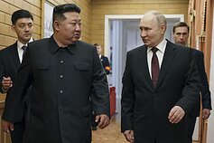 Kim Jong Unas ir Vladimiras Putinas 2024-ųjų birželio 18 d. Pchenjane
