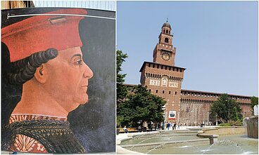 Muzio Attendolo Sforza atvaizdas, Sforzų rūmai Milane. Muzio Attendolo Sforza atvaizdas, Sforzų rūmai Milane.