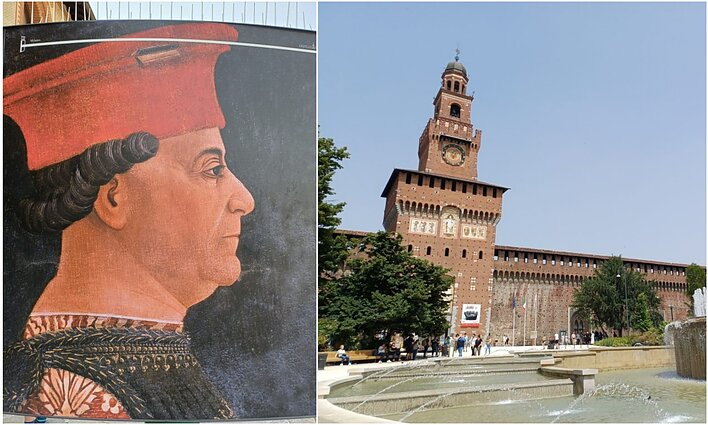Muzio Attendolo Sforza atvaizdas, Sforzų rūmai Milane. Muzio Attendolo Sforza atvaizdas, Sforzų rūmai Milane.