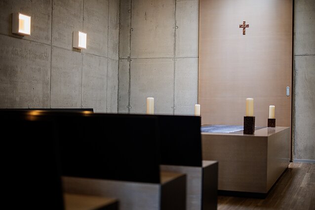 One of the two so-called farewell halls in the Lithuanian Crematorium building. One of the two so-called farewell halls in the Lithuanian Crematorium building.