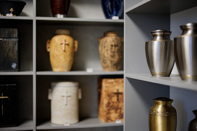 Various types of urns at the crematorium. Various types of urns at the crematorium.