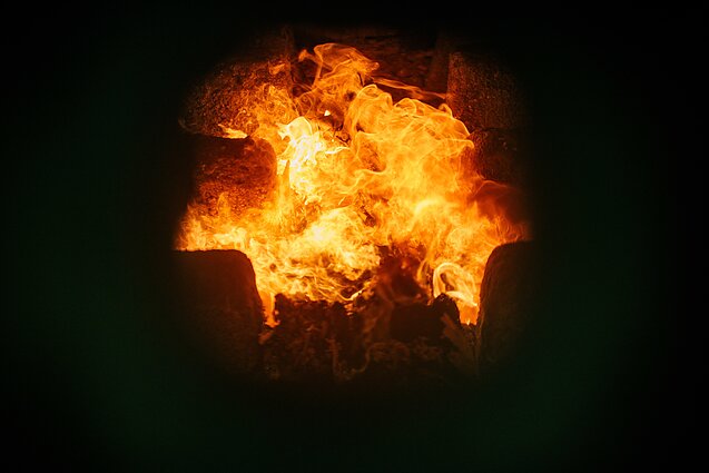 Inside the crematorium's furnace. Inside the crematorium's furnace.