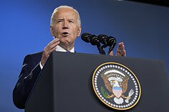 Joe Bidenas spaudos konferencijoje per NATO viršūnių susitikimą