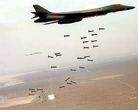 A B1B Lancer drops cluster munitions