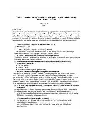 Užimtumo tarnybos laiškas klientui, kurio duomenys buvo nutekinti Užimtumo tarnybos laiškas klientui, kurio duomenys buvo nutekinti
