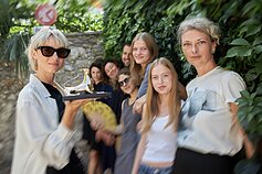 Saulė Bliuvaitė ir filmo „Akiplėša“ komanda Lokarno kino festivalyje 