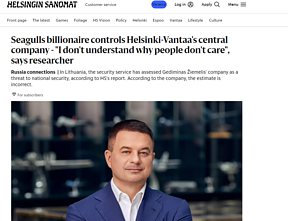 Publikacija apie G. Žiemelį didžiausiame Suomijos dienraštyje „Helsingin Sanomat“ 