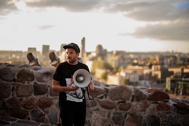 the French artist Saype presented his mural Beyond Walls on the slope of Gediminas Hill