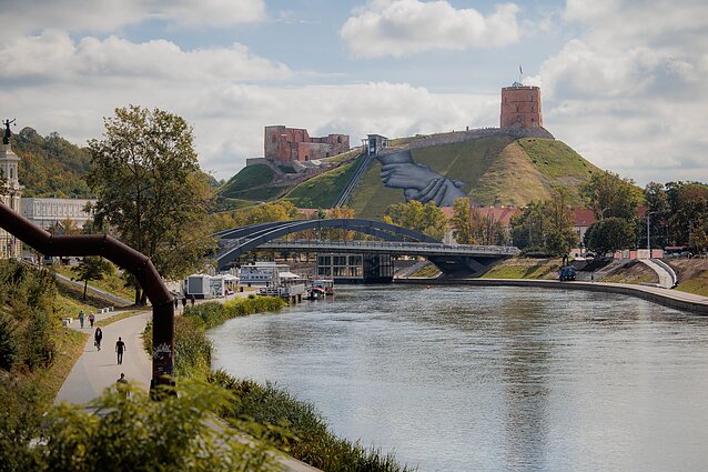 the French artist Saype presented his mural Beyond Walls on the slope of Gediminas Hill
