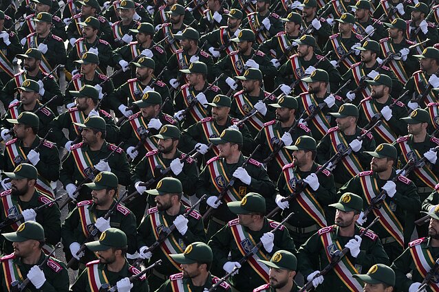 The Islamic Revolutionary Guard Corps cadets at a parade in Teheran