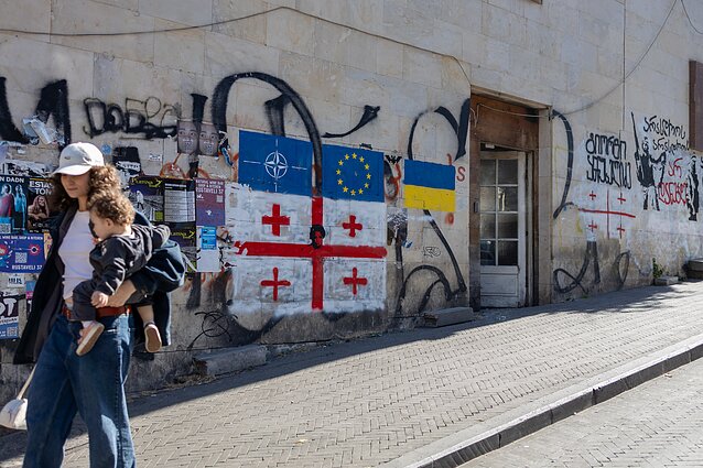 EU and NATO flags in Tbilisi