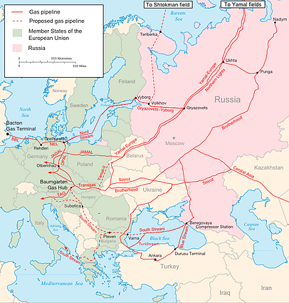 Russian gas pipelines to Europe