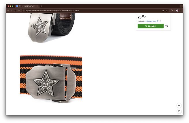 „Pigu.lt“ platformoje pardavinėti diržai su sovietine simbolika