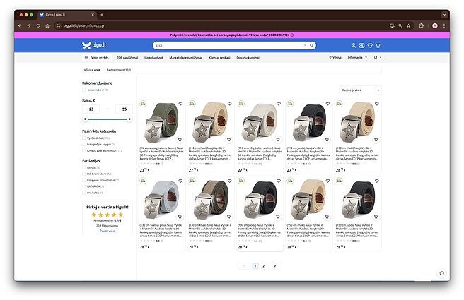 „Pigu.lt“ platformoje pardavinėti diržai su sovietine simbolika