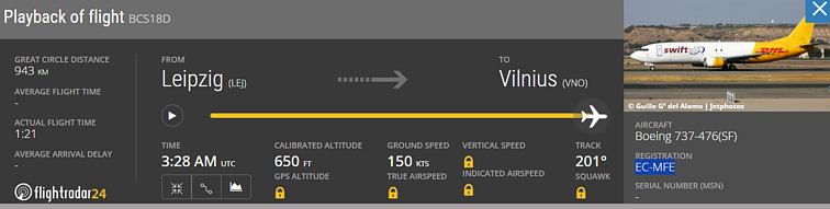 Paskutiniai „Flightradar24“ pateikti duomenys apie Vilniuje sudužusį orlaivį 