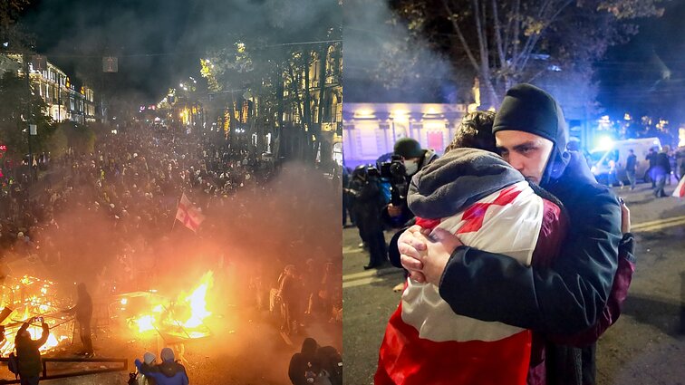 Ašarinės dujos ir vergais apšaukta policija: protestuojančiame Tbilisyje liejosi smurtas
