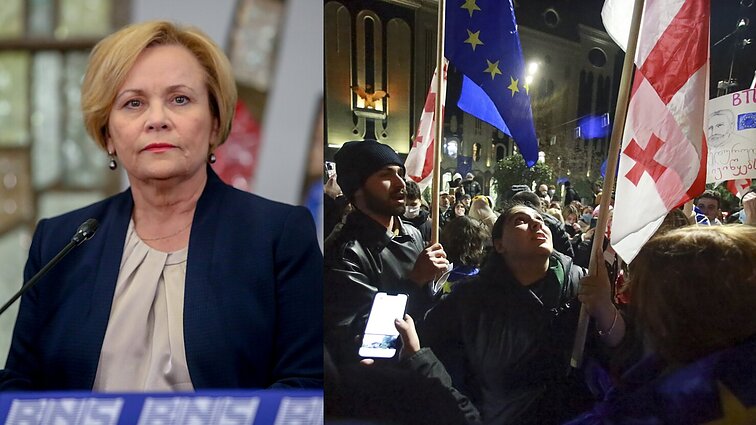 Protestuotojus Tbilisyje mačiusi Juknevičienė: kuo labiau daužo, tuo daugiau jų susirenka