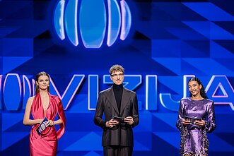 EUROVIZIJA.LT penktosios atrankos filmavimas, vedėjai Gabrielė Martirosian, Nombeko Augustė, Rimvydas Černiauskas