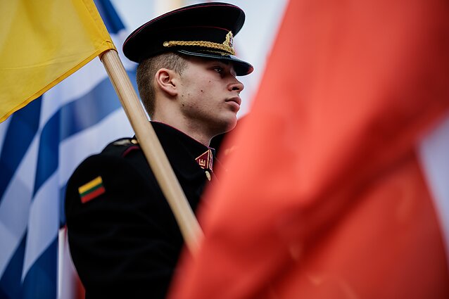Kovo 11-oji. Trijų Baltijos valstybių vėliavų pakėlimo ceremonija Nepriklausomybės aikštėje
