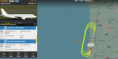 Virš Palangos ratus suka „GetJet Airlines“ lėktuvas „Airbus A320–214“