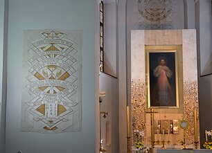 Wnętrze sanktuarium wizerunku "Jezu, ufam Tobie" w dawnym kościele pw. Świętej Trójcy w Wilnie