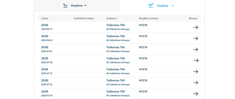 Skrydžiai į Taškentą 