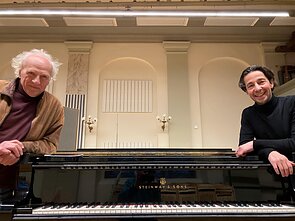 Perkusininkas Vladimiras Tarasovas ir pianistas Viktoras Paukštelis