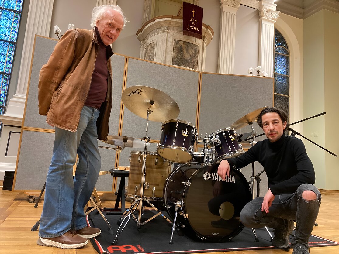 Perkusininkas Vladimiras Tarasovas ir pianistas Viktoras Paukštelis