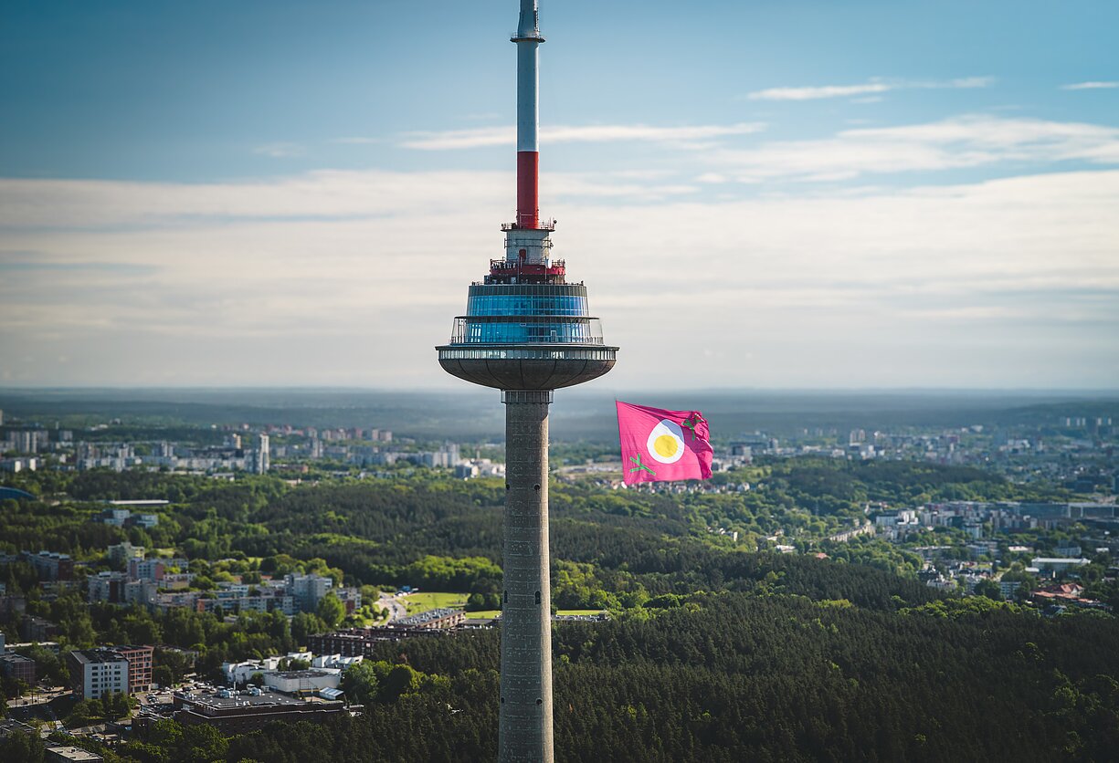 Vilniaus televizijos bokšte plevėsuoja šaltibarščių vėliava Vilniaus televizijos bokšte plevėsuoja šaltibarščių vėliava
