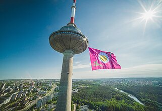 Vilniaus televizijos bokšte plevėsuoja šaltibarščių vėliava Vilniaus televizijos bokšte plevėsuoja šaltibarščių vėliava