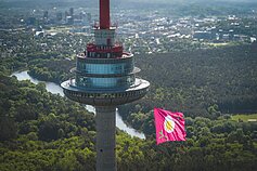 Vilniaus televizijos bokšte plevėsuoja šaltibarščių vėliava Vilniaus televizijos bokšte plevėsuoja šaltibarščių vėliava