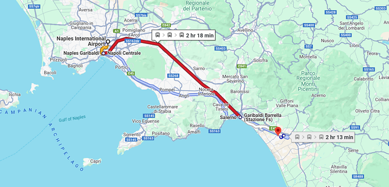 Atstumas tarp Neapolio ir Salerno oro uostų Atstumas tarp Neapolio ir Salerno oro uostų