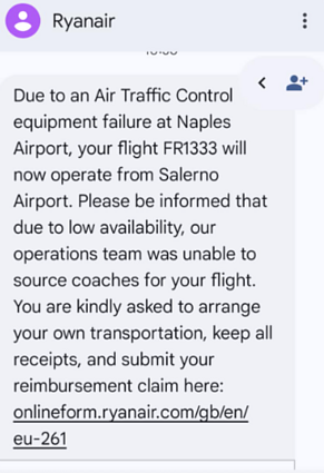 Žinutė iš „Ryanair“ Žinutė iš „Ryanair“