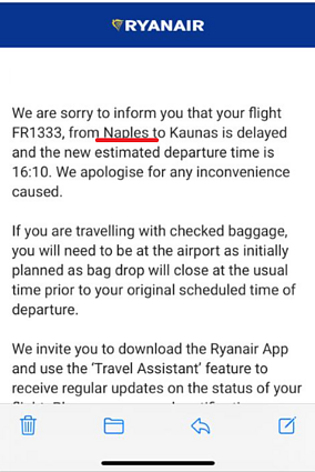 Žinutė iš „Ryanair“ Žinutė iš „Ryanair“