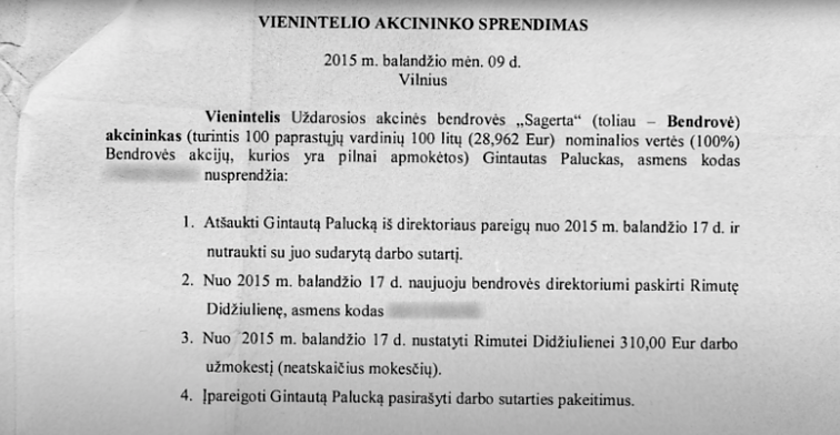 Vienintelio akcininko G. Palucko sprendimas Vienintelio akcininko G. Palucko sprendimas