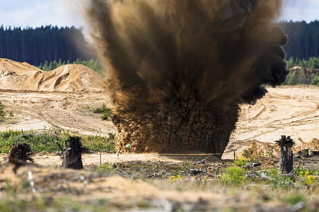 Lithuanian troops are conducting explosive tests on different types of bunkers at the Pabradė military training area