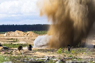 Lithuanian troops are conducting explosive tests on different types of bunkers at the Pabradė military training area