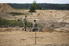 Lithuanian troops are conducting explosive tests on different types of bunkers at the Pabradė military training area